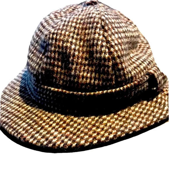 McEwens Shop brown Harris Tweed WOOL HAT Scotland, herringbone, Sherlock Holmes - Picture 1 of 8